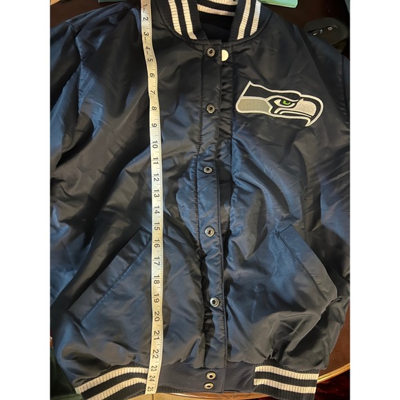 NFL Seattle Seahawks Reversible Fleece Jacket PVC Sleeves Size S 2 front logos - Picture 13 of 14